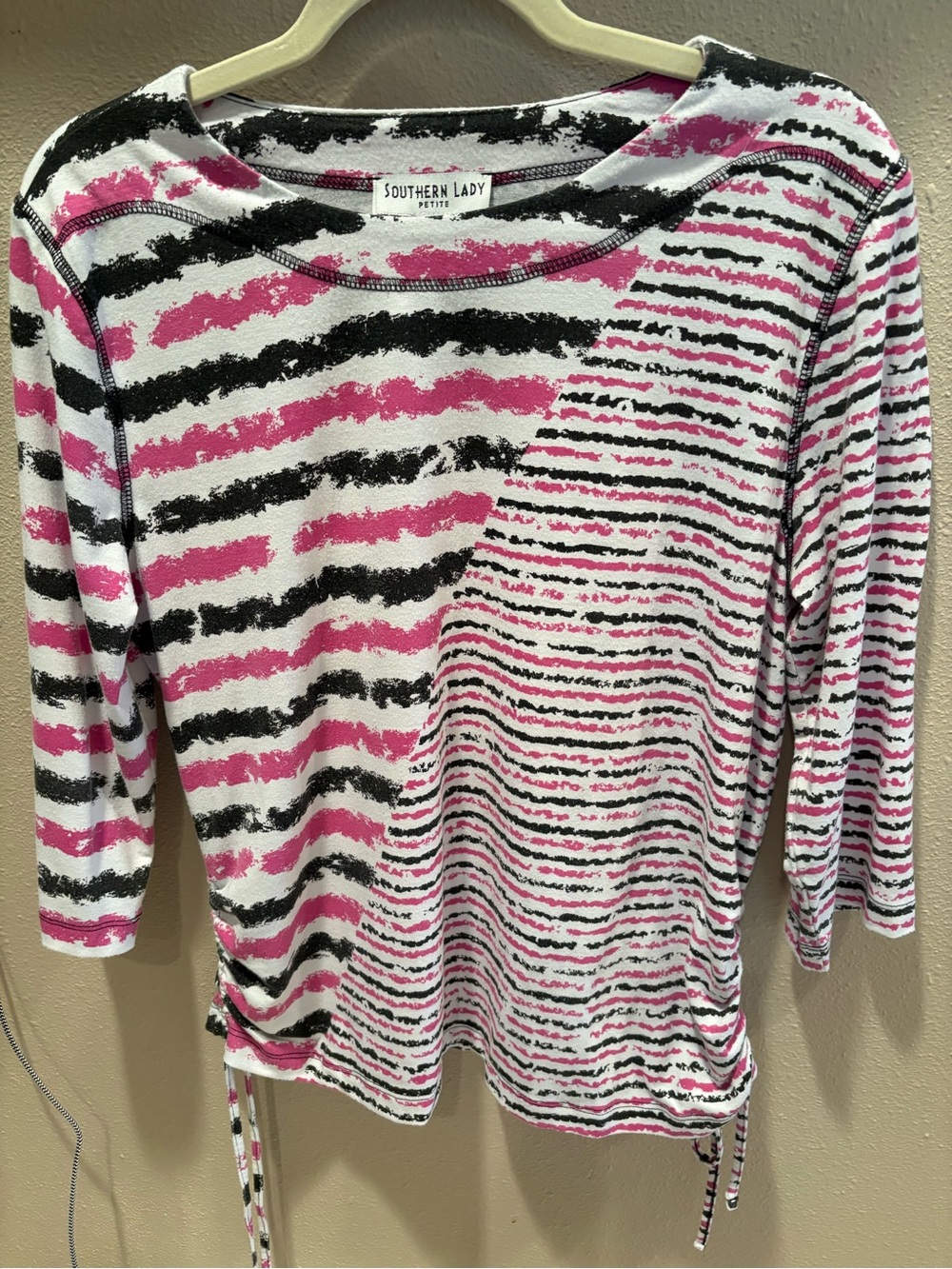 Southern Lady White, Pink & Black Striped Long-Sleeve Top